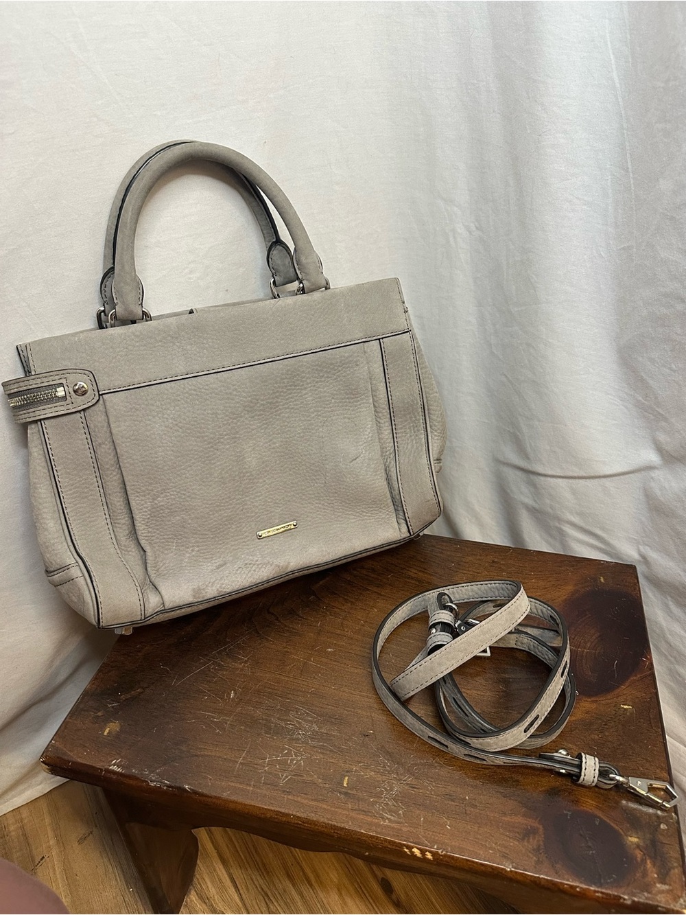 Rebecca Minkoff Light Gray Leather Satchel with Removable Strap